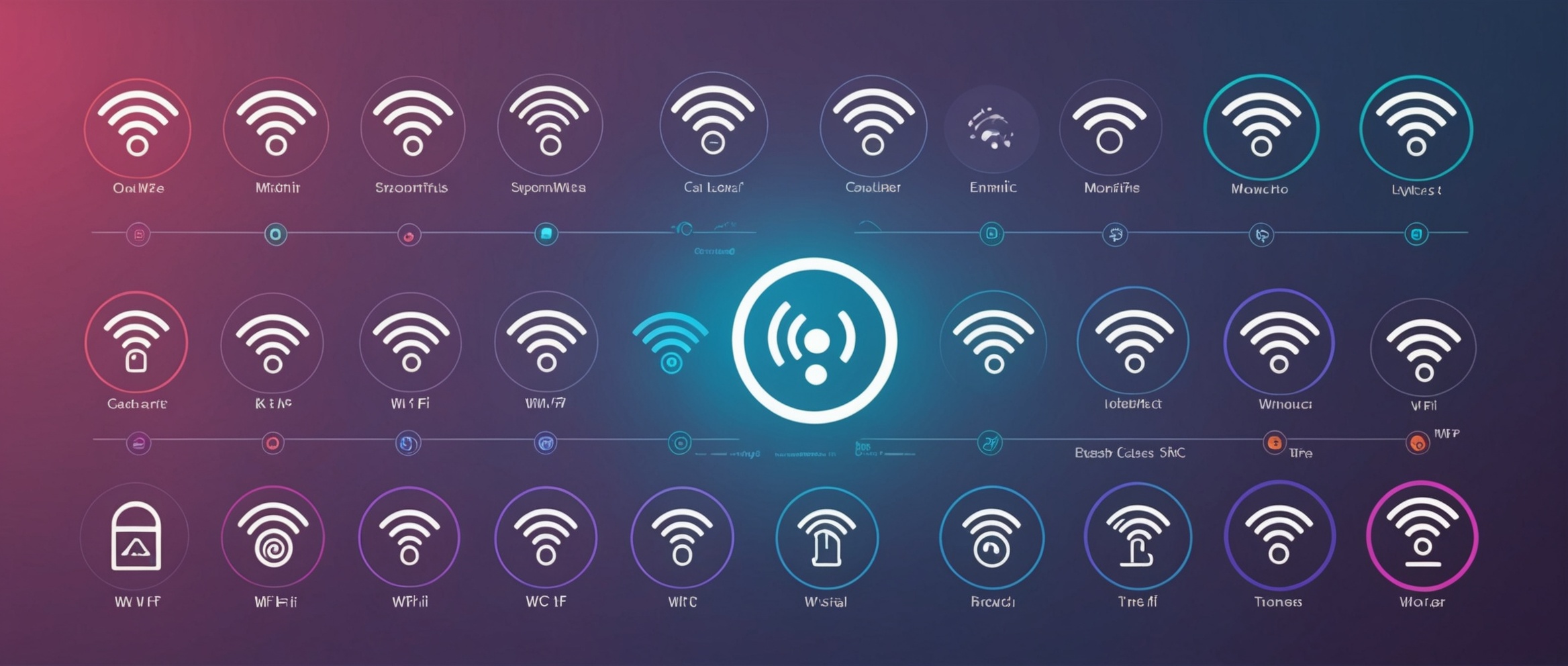 Визуально привлекательное расположение различных значков уровня сигнала Wi-Fi, демонстрирующее диапазон от слабого до сильного соединения.